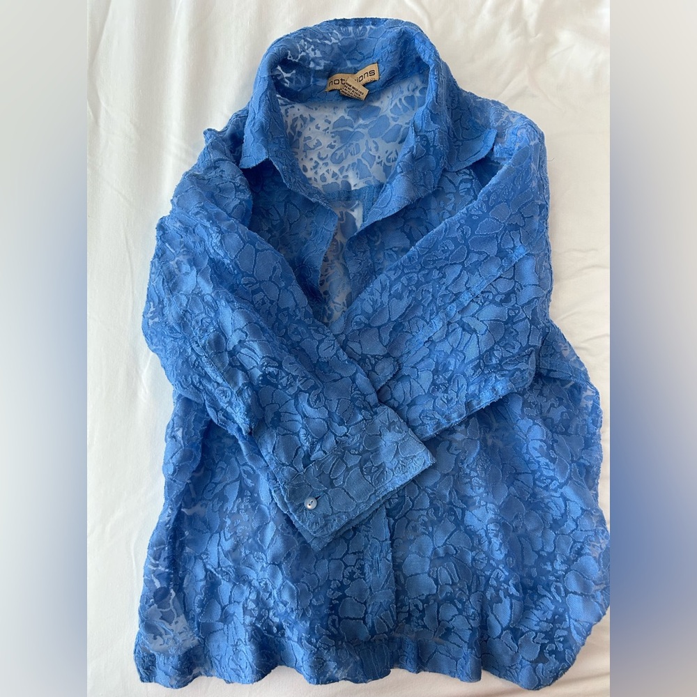 Blue Lace Button-Up Shirt